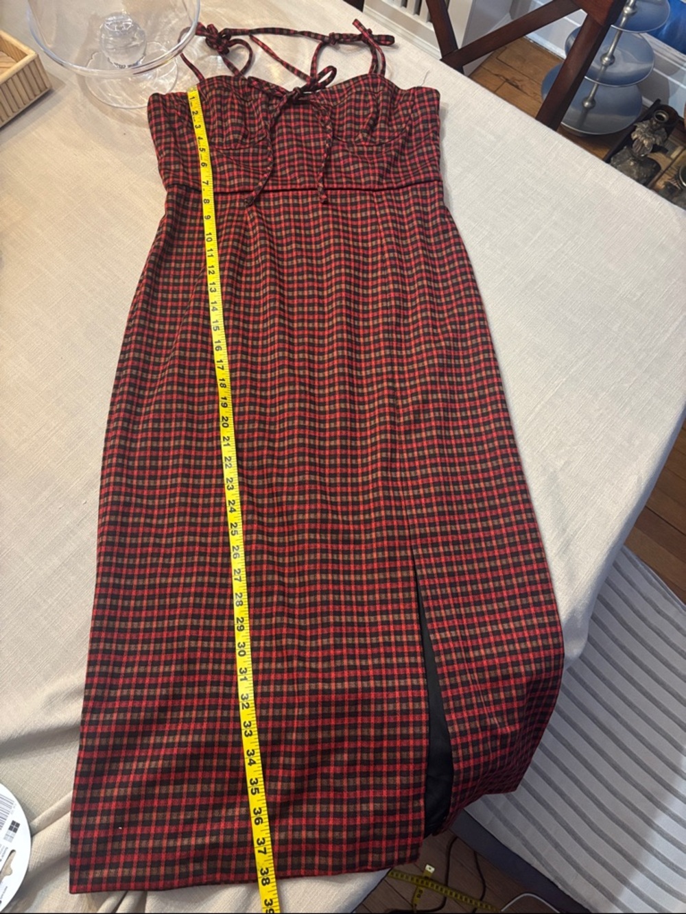 Hutch Red and Black Plaid Tie-Shoulder Midi Dress - Picture 5 of 7